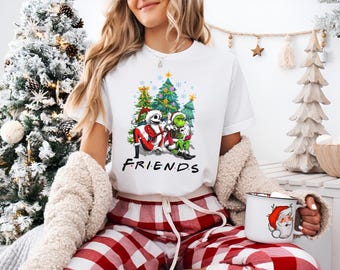 Camiseta de Grinch, Jack Skellington y sus amigos, mezcla de películas navideñas