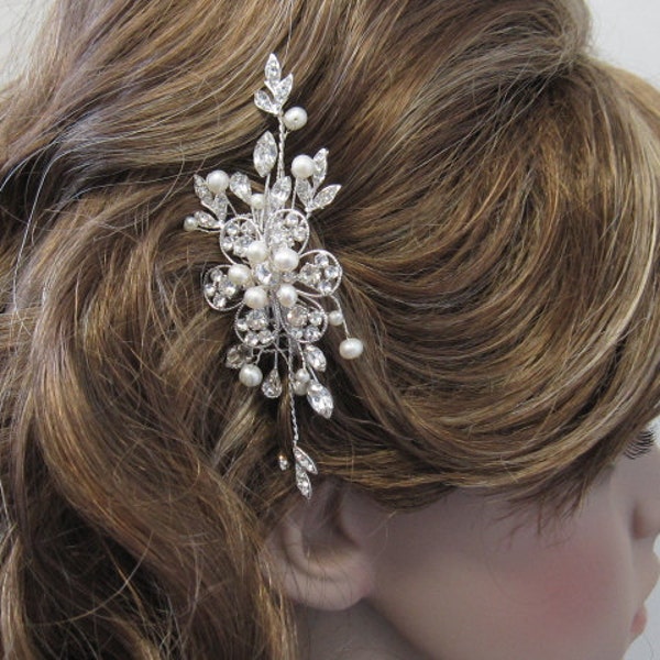 Bridal pearl rhinestone hair comb---Bridal Hair Accessories, wedding pearl hair comb, bridal headpieces, wedding hair comb