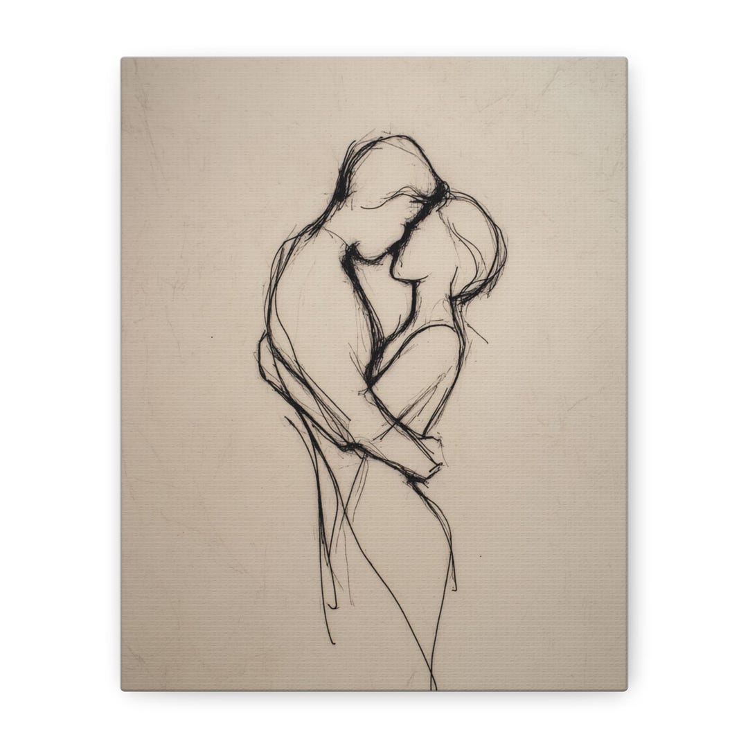 Couple Embrace Line Drawing Canvas Art: Minimalist Romantic Decor - Etsy