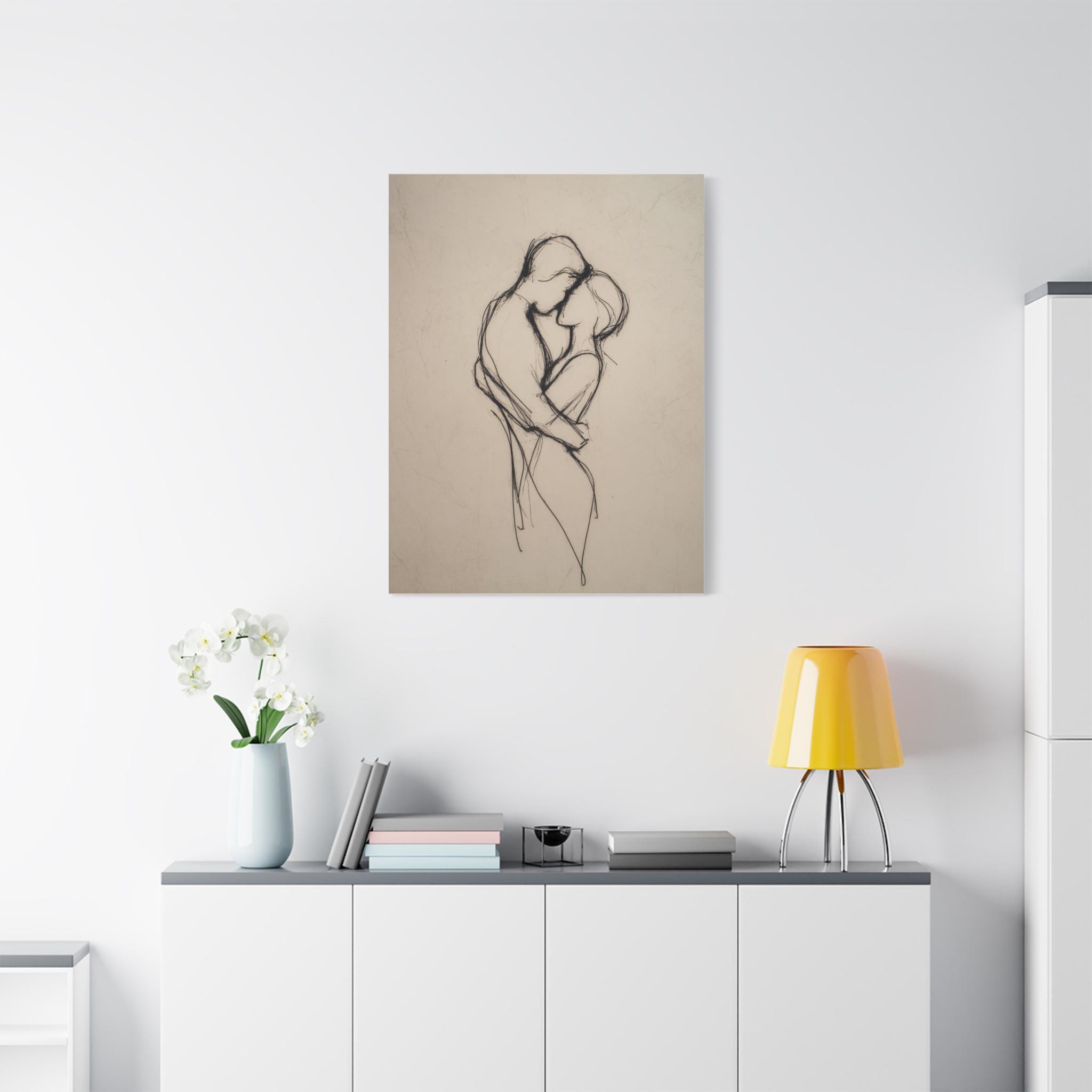 Couple Embrace Line Drawing Canvas Art: Minimalist Romantic Decor - Etsy