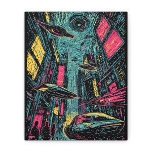 Cyberpunk Flying Cars Canvas Print: Neon Sci-Fi Wall Art