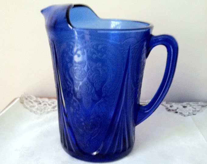 Cobalt Blue Depression Glass Royal Lace Pitcher Etsy