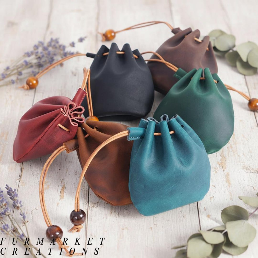 Medieval Leather Coin Pouch, Renaissance Dice Bag, Leather Drawstring ...