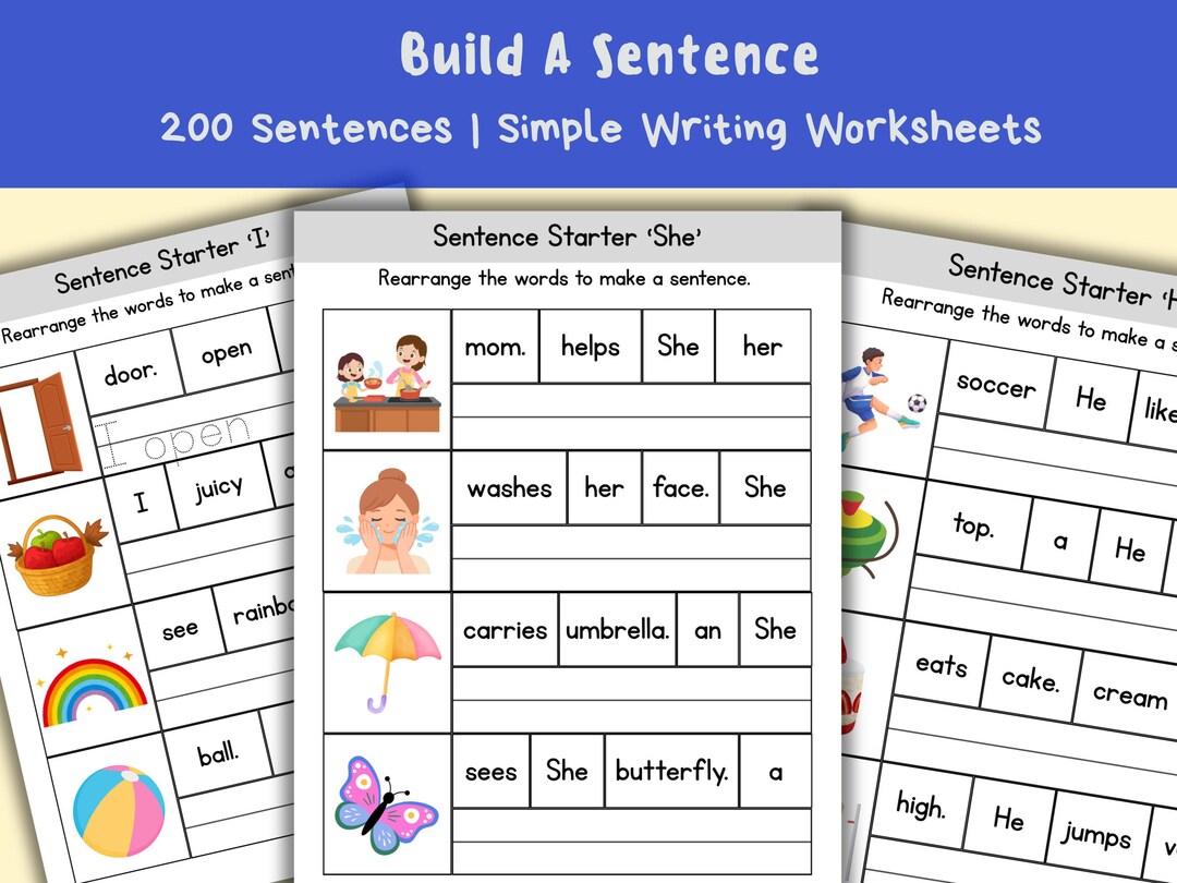 Build a Sentence Worksheets for Kids | Printable Sentence Writing ...