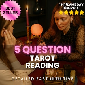 5 Question Tarot Reading - Same Hour, Same Day, Psychic Reading, Tarot Card Reading, Accurate Love Insights, Telepathy Reading, Love, Career