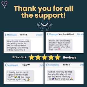 May include: A teal graphic with the text "Thank you for all the support!" and customer reviews. The reviews are displayed in a messaging app format, with star ratings and positive feedback.