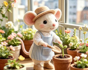 Figura de ratón de fieltro de lana hecha a mano, adorable adorno de animalito de 8-10 cm, incluye caja de regalo de lujo, regalo artesanal perfecto.