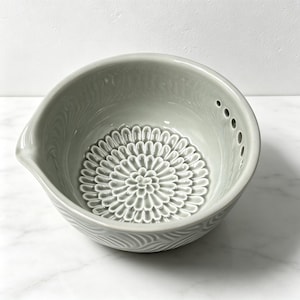 Ceramic 3-in-1 Herb Grater Bowl | Handmade Garlic Ginger Grinder | Herb Stripper & Dipping Dish | Kitchen Essential Decor