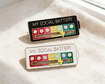 Interactive emotion-tracking enamel brooch | Funny Introvert Gift Badge sliding | emotion metering brooch, social battery lapel pin gift.