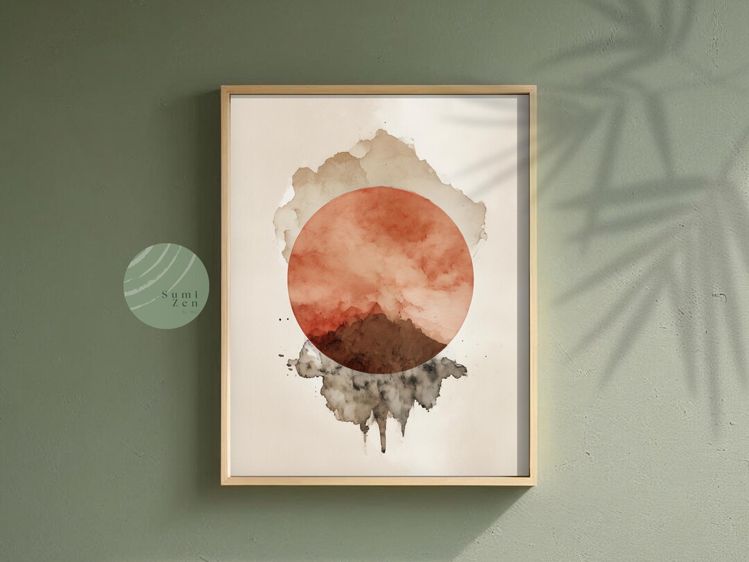 Japandi Minimalist Print: Abstract Rising Sun Zen Wall Art, Neutral ...