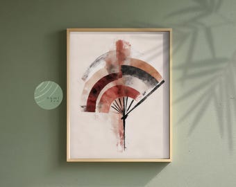 Japandi Symbolic Print: Japanese Folding Fan, Minimalist Zen Wall Art, Neutral Wabi Sabi Decor, Sumi Ink Watercolor (Digital Download)