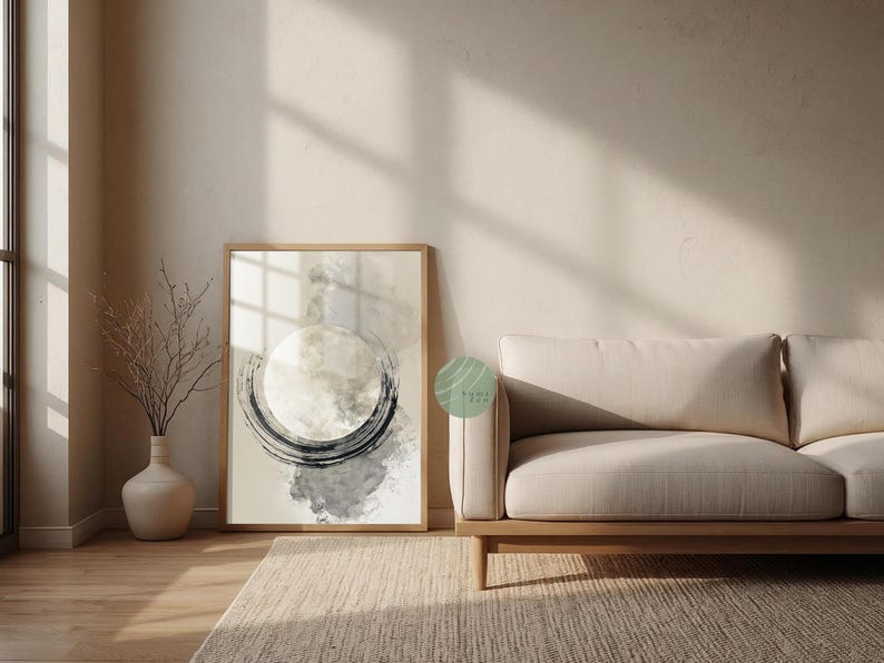 Japandi Enso Print: Japanese Symbol Zen Circle, Abstract Wall Art, Gray ...