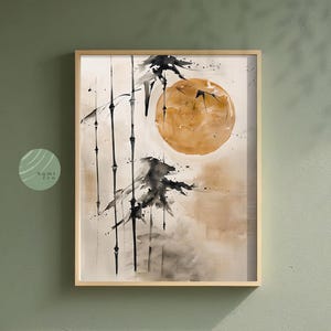 Japanese Sumi Ink Bamboo Print: Wabi Sabi Zen Decor, Sun Print (Digital Download)