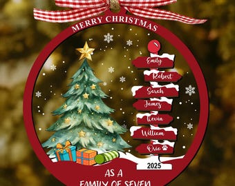 Personalized Christmas Ornament with Names, Custom 2025 Family Ornament, Christmas Tree Ornament, Xmas Tree Decor, Holiday Keepsake