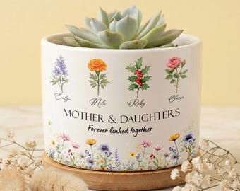 Custom Mother and Daughter Forever Linked Together Plant Pot, Mom Daughter Gift, Daughter Mother Gift, Mothers Day Gift for Mom Daughter