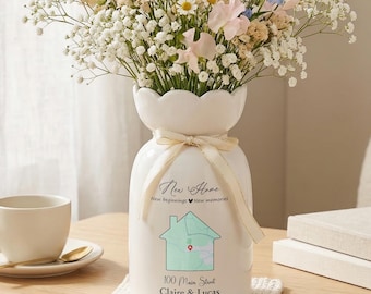 Personalized First Home Gift, Custom Flower Vase for New Home Occasion, Housewarming Gift For Couple, Moving In Gift for Friend, Owners Gift