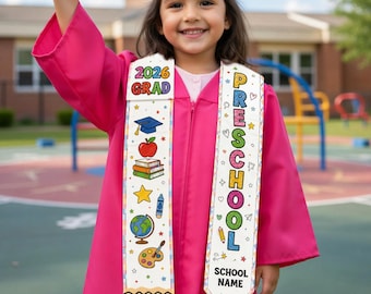 Custom Preschool Graduation Stole for Girls, Personalized Name Kinder Grad Sash Class of 2026, Kids Graduation Gift, Cute School Graduation