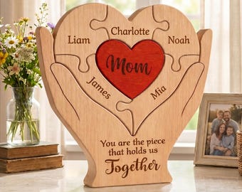 Personalized Mothers Day Wooden Puzzle, You Are The Piece That Holds Us Together Sign, Custom Gift For Mom From Kid, Print Family Puzzle