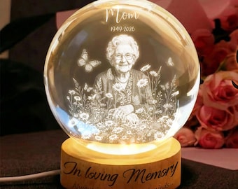 Custom Mom Memorial Mothers Day Gift,  Personalized Crystal Ball LED Night Light, Loss of Mother Gift, Always On My Mind, Gift for Mom