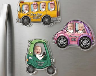 Personalized Car Kids Photo Fridge Magnet, Kids Face With Truck Frame Magnet, Custom Baby Face Gift, Mothers Day Gift For Mom, Grandma, Nana