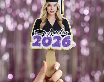 Custom Photo Graduation Hand Fan 2026, Personalized Grad Fan with Name, Graduation Party Favor, Senior Night Prop, Class of 2026 Gift