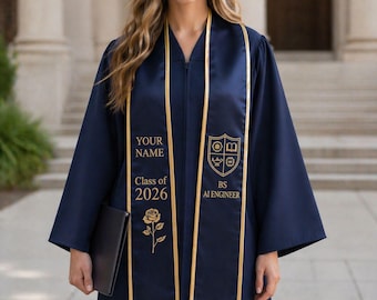 Personalized Graduation Stole with Name, Custom Class of 2026 Sash, Embroidered College Stole, Graduate Gift, Senior Graduation Outfit
