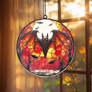 Bat Stained Glass Suncatcher: Gothic Halloween Window Hanging