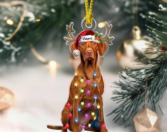 Custom Hungarian Vizsla Christmas Hat Reindeer, Memorial Dog Ornament, Dog Lover Gift, Dog First Christmas, Gift For Dog Owner, Pet Keepsake