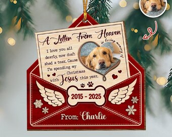 A Letter From Heaven Pet Memorial Ornament, Custom Photo Dog Cat Remembrance Gift, Loving Memory Christmas Keepsake, Personalized Year Name