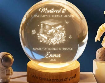 Custom Master's Degree Graduation Crystal Ball Night Light, Custom MBA Keepsake Gift, College Gift, Graduation Gift For Daughter, Bestie