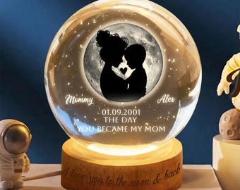 Custom Moon Phase First Mothers Day, Personalized Crystal Ball LED Night Light, First Mothers Day Gift For New Mom, First Time Mom Gift