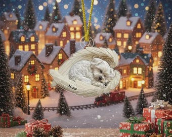 Personalized Maltese Dog Sleeping Angel Wings Ornament, Dog Christmas Ornament, Puppy Car Ornament, Xmas Gift For Pet Lover, Dog Lover Gift
