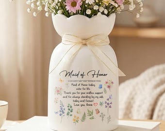 Custom Bridesmaid Ceramic Flower Vase, Sister Wedding Gifts, MOH Gift, Personalized Maid of Honor Gift, Maid Of Honor Gift from Bride