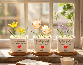 Personalized Blown Glass flowers, Stained Glass flower, Gift For Hers, Glass Flower Bouquet, Mother's Day Gift For Mom, Glass Flower Potted