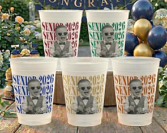Senior 2026 Custom Vintage Childhood Photo Personalized Party Cups, Class Of 2026 Graduation Banquet Decor, Funny High School Grad Gift