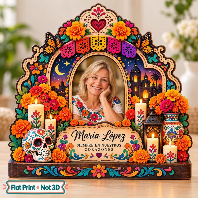 In Loving Memory Photo Plaque, Personalized Day of the Dead Wood Block ...