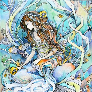 Mermaid print. Under the Sea Illustration. Underwater print. Fantasy Art. Mermaid Art. Fantasy Fairy Fine Art Gift. Girl room decor.