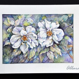 Romantic Card White Rose Painting. Hand Drawn Floral Card. Rose Lovers Valentine Card. White flowers OOAK Hand Painted Gift. Made in Canada
