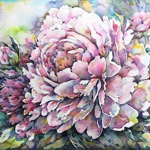 Peony painting. Floral painting. Watercolor painting. Original Illustration. Original Art. Garden art. Spring art Gift. Original Watercolor.