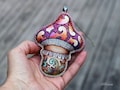 Hand painted silk Mushroom decor.  Fiber Art Mushroom ornament. Mushroom Collectible ornament. Mushroom figurine. Hanging mushroom decor.