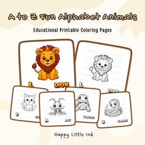 ABC Animal Coloring Book for Kids – A to Z Fun Alphabet Animals – Educational Printable Coloring Pages