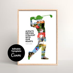 Golf Photo Collage Template – Custom Golf Gift for Him, Dad, or Player, Printable Wall Art, Editable Canva Design