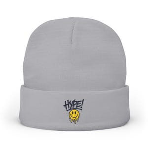 Embroidered HYPE! Knit Beanie, Trendy Winter Beanie, Unique Gift, Streetwear Accessory, Cozy Knit Cap