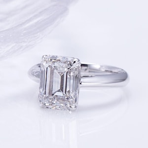 3 CT Emerald Cut Moissanite Solitaire Weeding Ring – Classic Four Prong Minimalist Ring in Silver, Antique Bridal Jewelry, Birthday Gifts
