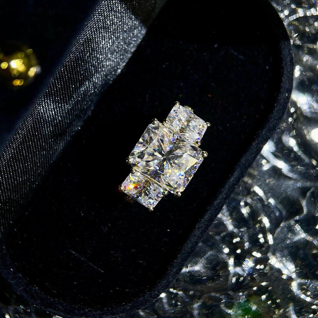 Radiant Side Radiant Cut Engagement Ring – 3.80 CT Three Stone Design & Radiant Side ...