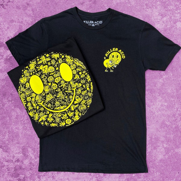 Camiseta negra con ácido asesino de Miles of Smiles