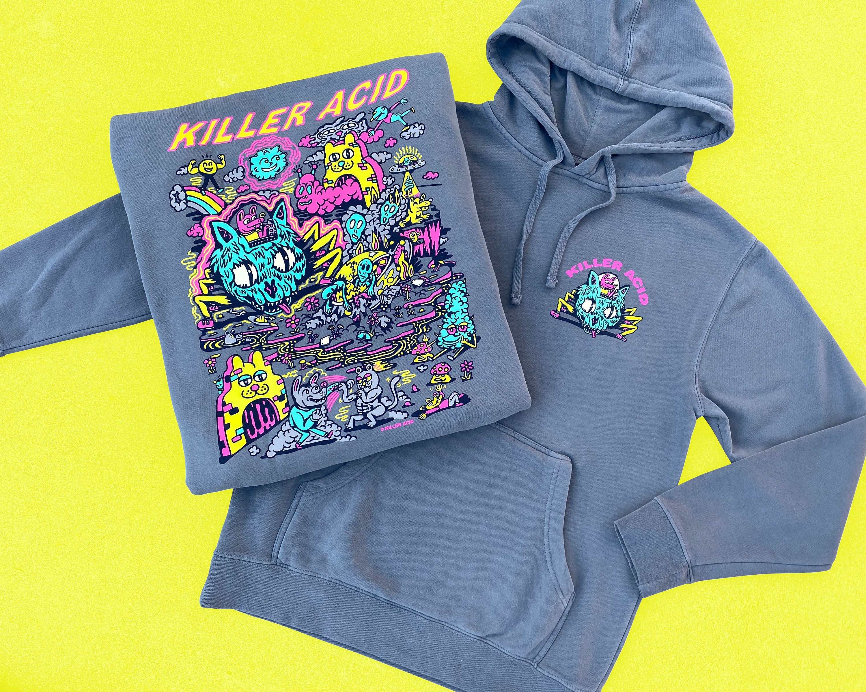 Spaced Invasion Slate Gray Killer Acid Hoodie