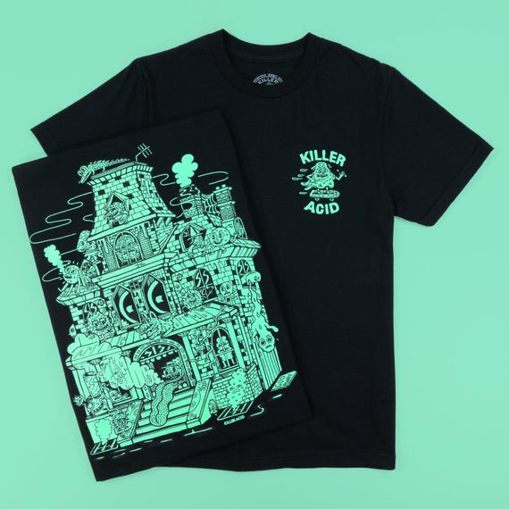 Haunted House Glow in the Dark T-Shirt - 100% Combed Cotton Jersey - Machine Wash Cold - Tumble Dry Low - Standard Fit