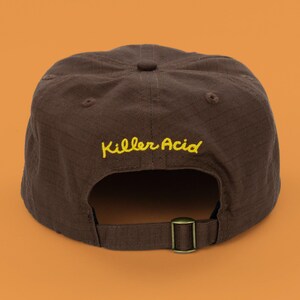Killer Acid Glizzy Hat - hot dog character patch on brown 6-panel ripstop cap