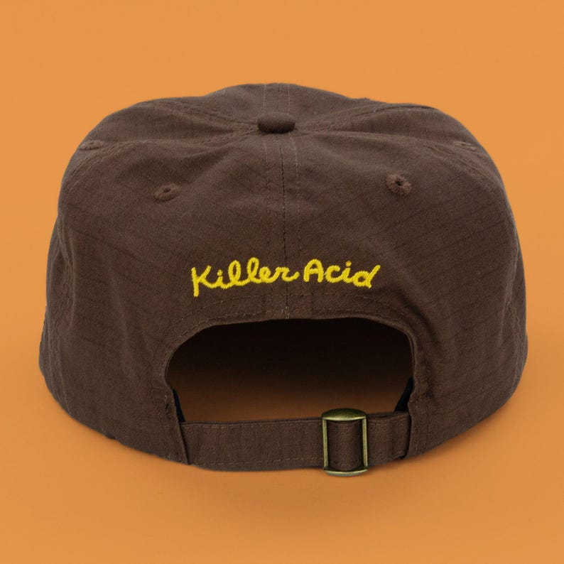 Killer Acid Glizzy Hat - hot dog character patch on brown 6-panel ripstop cap
